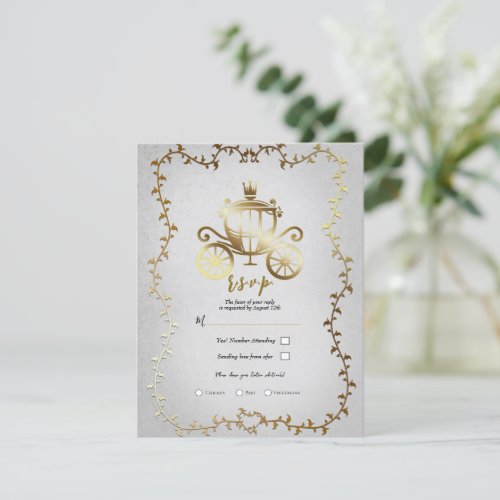 Elegant Gold Carriage Storybook Wedding RSVP  Invitation