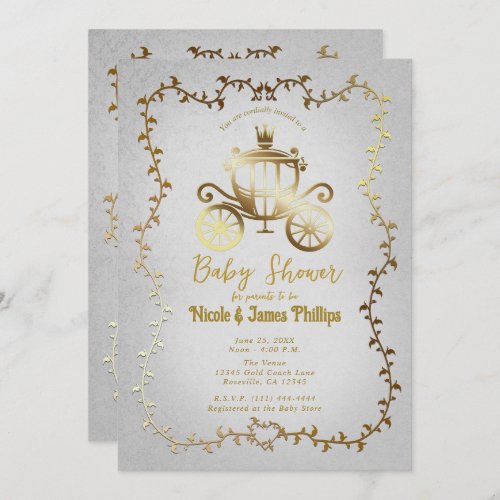 Elegant Gold Carriage White Storybook Baby Shower  Invitation