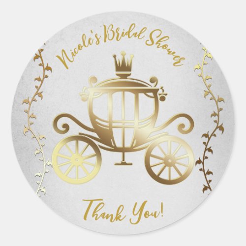 Elegant Gold Carriage White Storybook Royal Classic Round Sticker