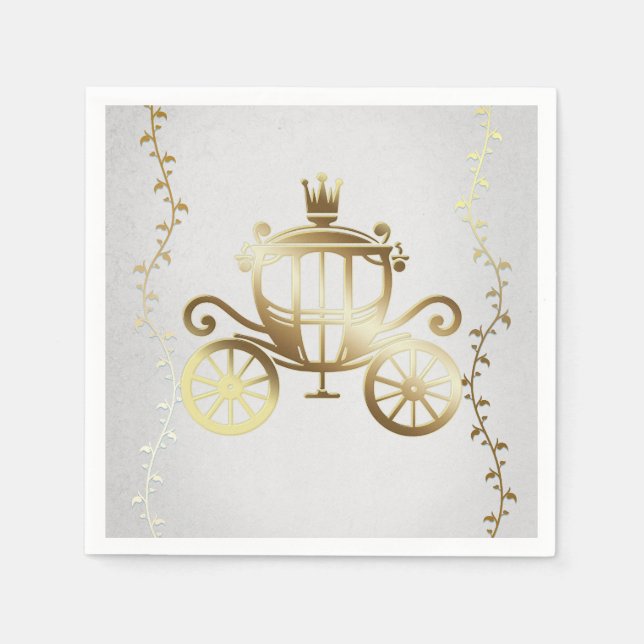 Elegant Gold Carriage White Storybook Royal Napkins (Front)