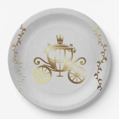 Elegant Gold Carriage White Storybook Royal Paper Plates