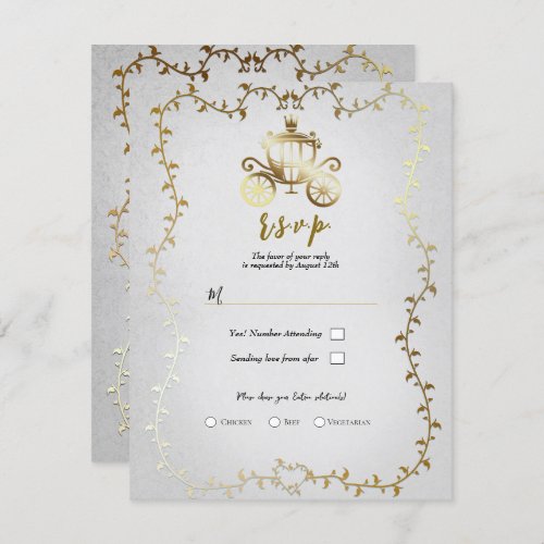 Elegant Gold Carriage White Storybook Wedding RSVP Invitation