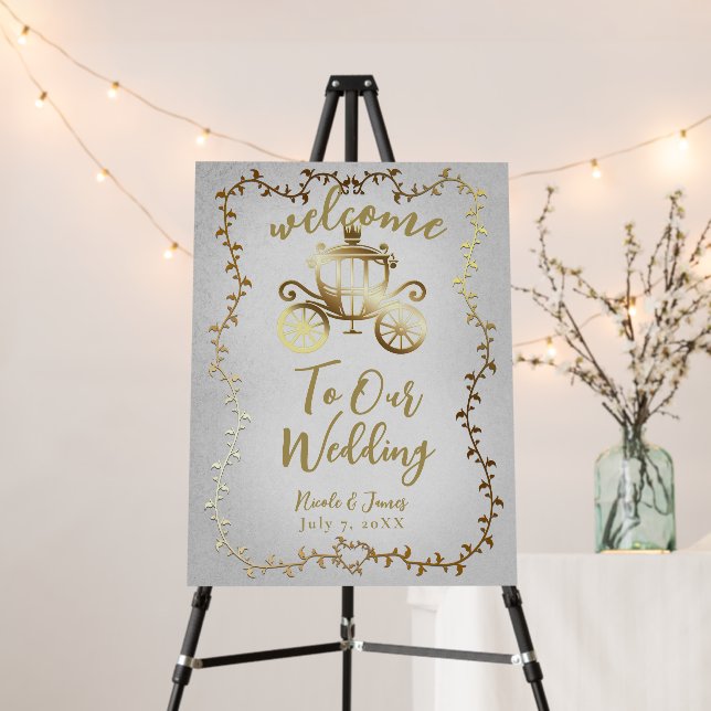 Elegant Gold Carriage White Storybook Welcome  Foam Board (In Situ (Stand))