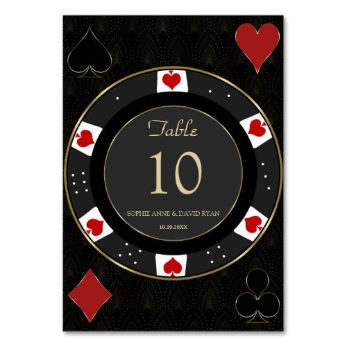 Elegant Gold Casino Poker Chip Wedding Table Number