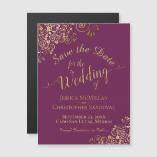 Elegant Gold Cassis Purple Save the Date Magnet