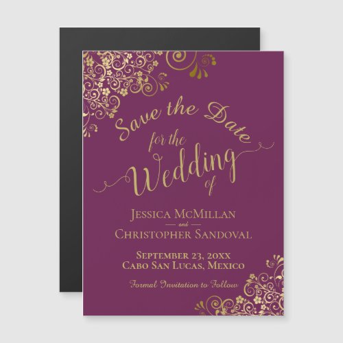 Elegant Gold Cassis Purple Save the Date Magnet