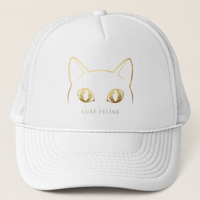 Elegant Gold Cat Line Art Baseball Hat (Front)
