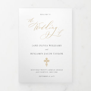 Elegant Gold Catholic Wedding Mass Tri-Fold Program