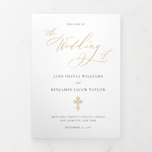 Elegant Gold Catholic Wedding Mass Tri_Fold Program