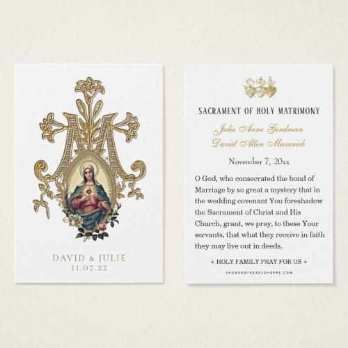 Elegant Gold Catholic Wedding Prayer Card