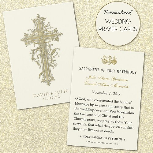Elegant Gold Catholic Wedding Prayer Card