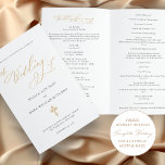 Elegant Gold Catholic Wedding Program Full Mass<br><div class="desc">Wow your wedding ceremony guests with this luxurious, folded Catholic wedding program designed for a ceremony with a full mass. It features an elegant, gold calligraphy script font with romantic, swirling flourishes, giving you the look of high-end, handwritten calligraphy for much less. The cover also includes an intricately drawn Christian...</div>