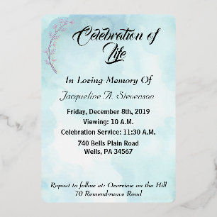 Elegant Gold Celebration of Life Service Foil Invitation