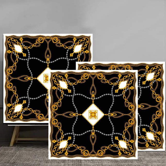 Elegant Gold Chain and Jewel Baroque Pattern Ceramic Tile (Creator Uploaded)