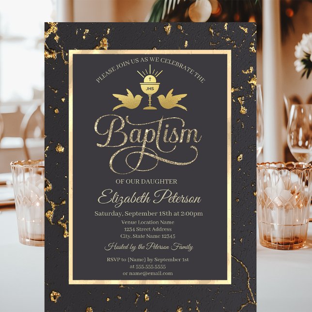 Elegant Gold  Chalice Gray Baptism Invitation (Creator Uploaded)