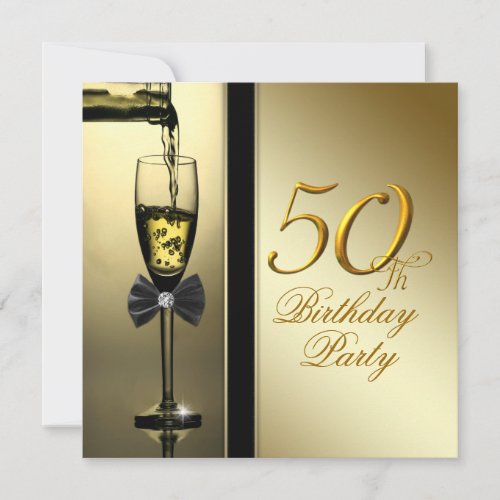 Elegant Gold Champagne 50th Birthday Party Custom Invites