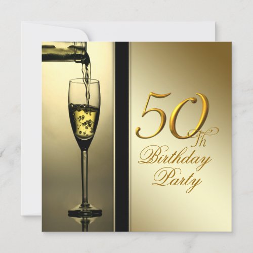 Elegant Gold Champagne 50th Birthday Party Personalized Invitation