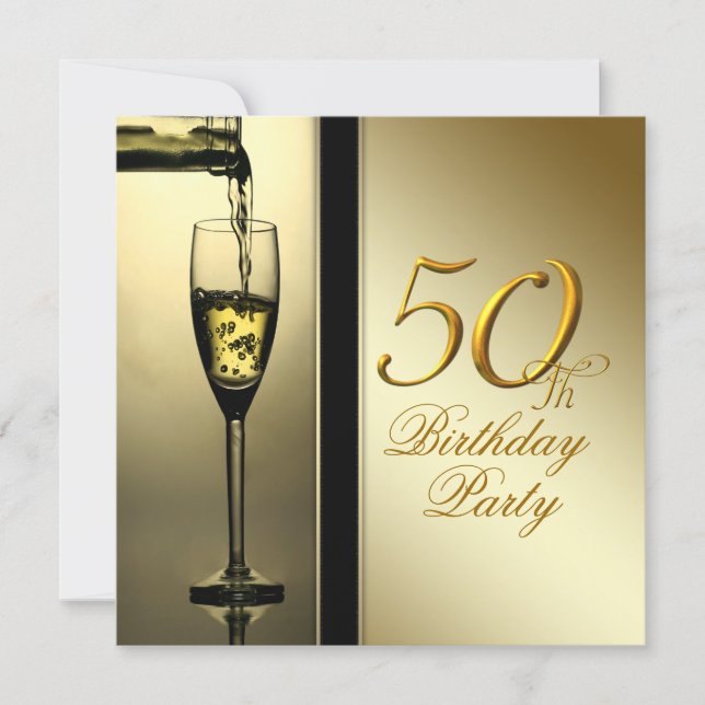 Elegant Gold Champagne 50th Birthday Party Invitation (Front)