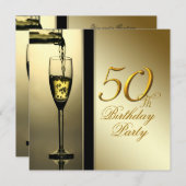 Elegant Gold Champagne 50th Birthday Party Invitation (Front/Back)