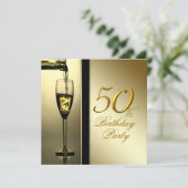 Elegant Gold Champagne 50th Birthday Party Invitation (Standing Front)