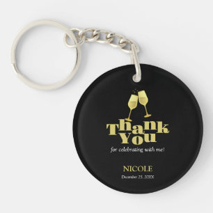 Elegant Gold Champagne Black Birthday Thank You Keychain