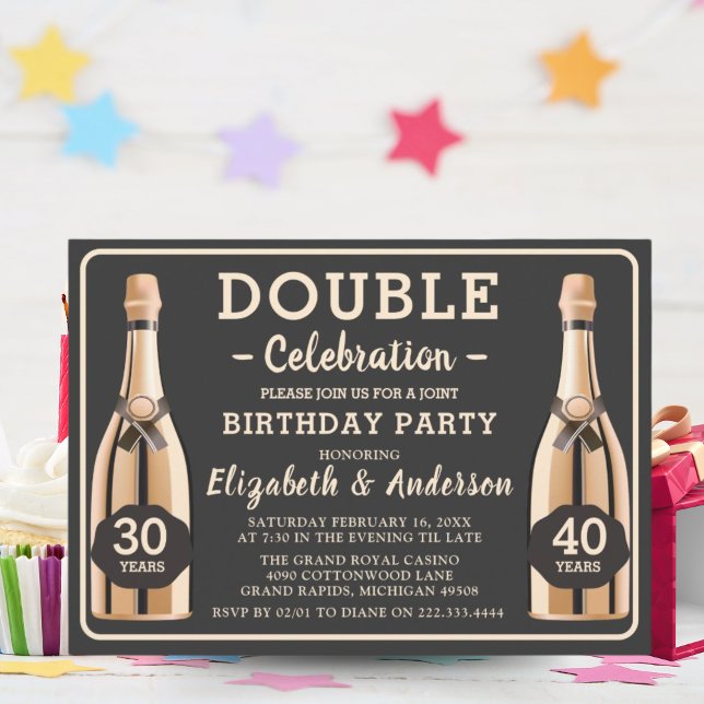 Elegant Gold Champagne Double Birthday Party Invitation (Creator Uploaded)