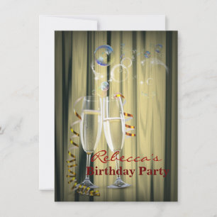 Elegant Gold Champagne glasses woman's birthday Invitation