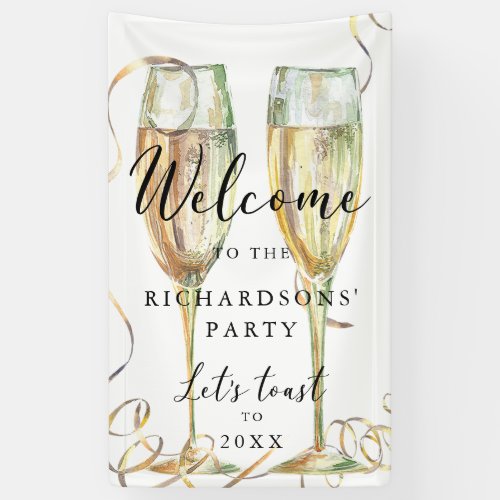 Elegant Gold Champagne Party Welcome Banner