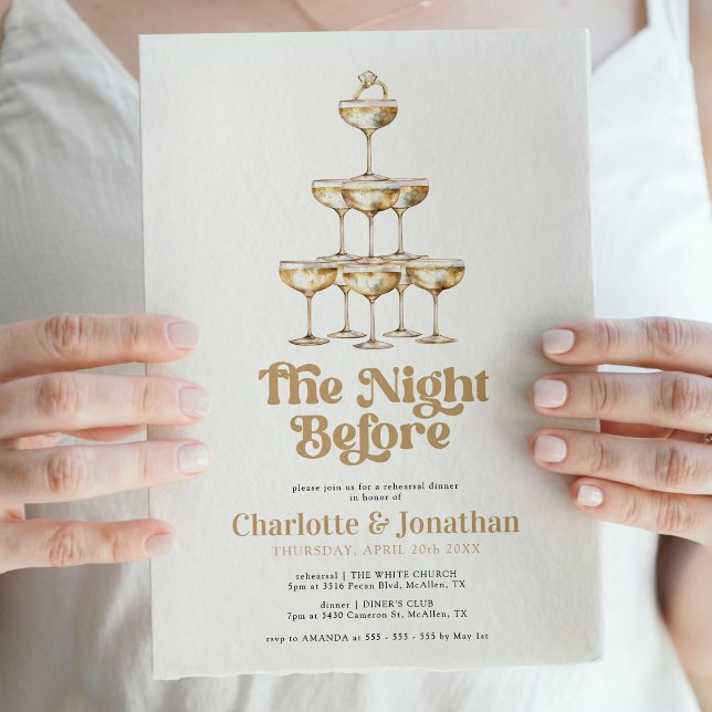 Elegant Gold Champagne Retro Rehearsal Dinner Invitation (Creator Uploaded)