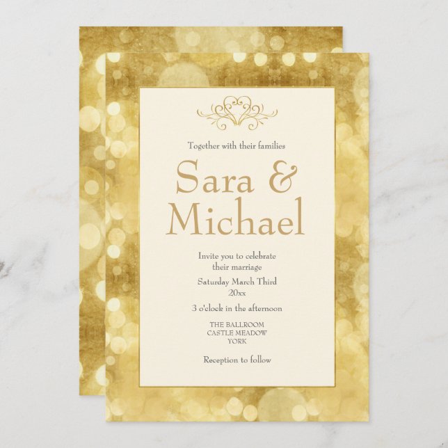 Elegant Gold Champagne Wedding Invitation (Front/Back)