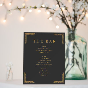 Elegant Gold Charcoal Beverage Menu Foam Board