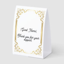 Elegant Gold Charity Fundraiser Table Tent Place