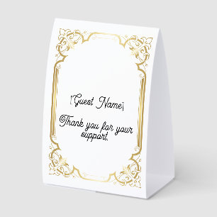 Elegant Gold Charity Fundraiser Table Tent Place