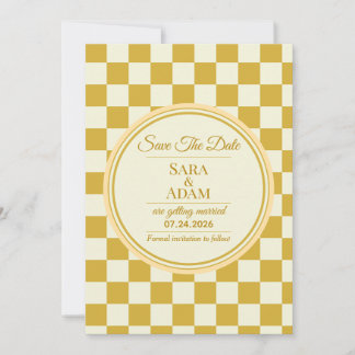 Elegant Gold Checkerboard Save the Date Card