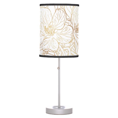 Elegant Gold Cherry Blossom Flowers White Design Table Lamp