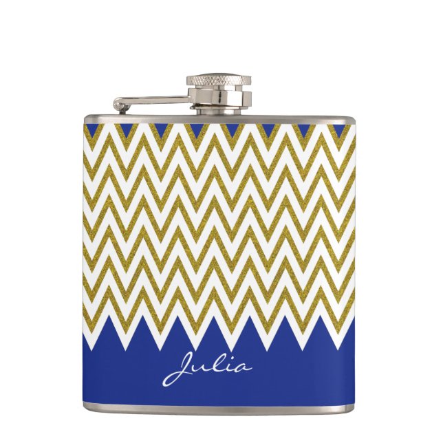 Elegant Gold Chevron Custom Flask (Front)