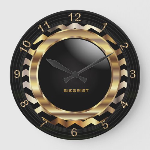 Elegant Gold Chevron Design Large Clock