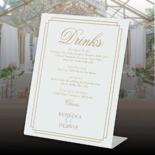 Elegant Gold Chic Art Deco Wedding Drinks Menu Pedestal Sign