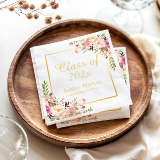 Elegant Gold Chic Floral Graduation Party Napkins