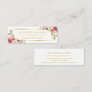 Elegant Gold Chic Floral Makeup Hair Stylist Salon Mini Business Card