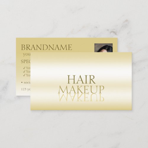 Elegant Gold Chic Mirror Font with Photo Stylish Business Card