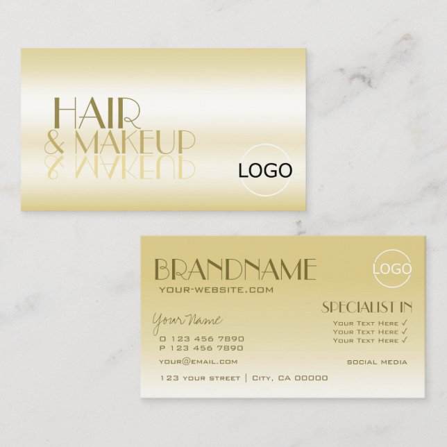 Elegant Gold Chic Mirror Letters with Logo Luxury Business Card (Front/Back)