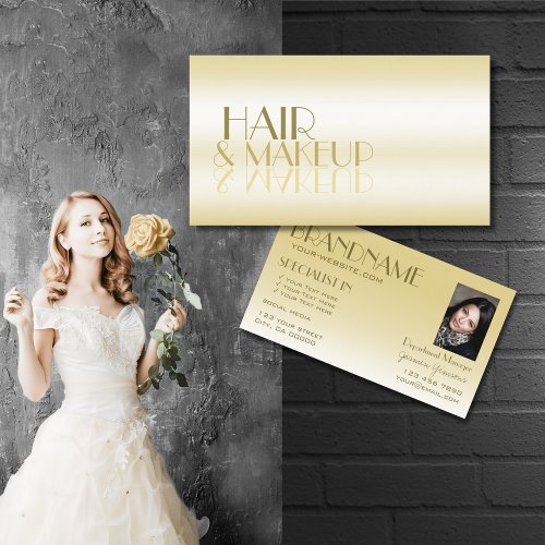 Elegant Gold Chic Mirror Letters with Photo Luxury Business Card