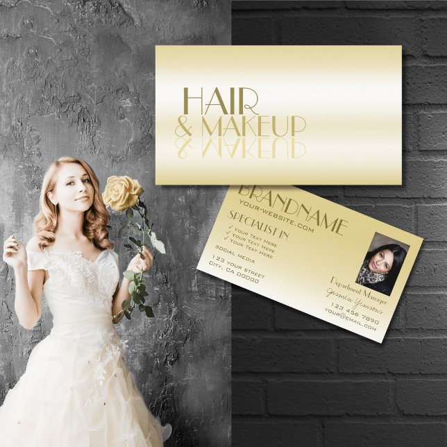 Elegant Gold Chic Mirror Letters with Photo Luxury Business Card (Creator Uploaded)