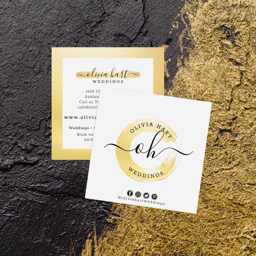 Elegant Gold Chic Paint Swash Logo Custom Stylist Square Business Card