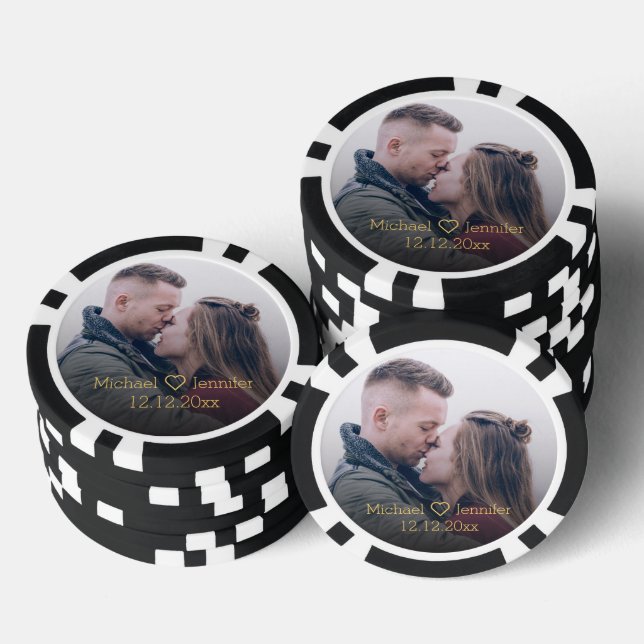 elegant gold chic script couple photo anniversary poker chips (Stack)