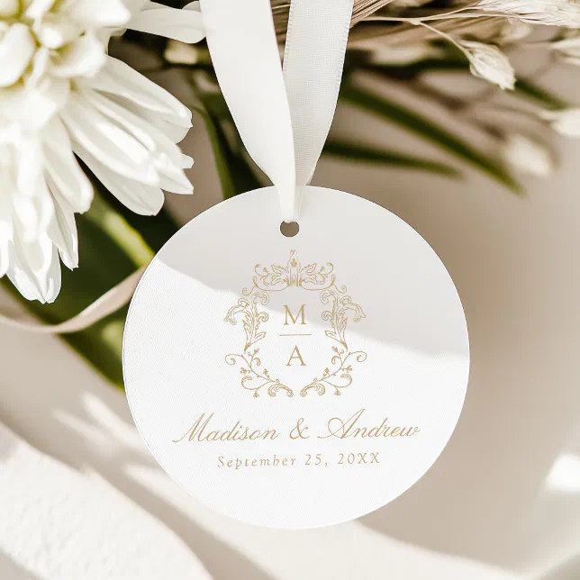 Elegant Gold Chinoiserie Crest Monogram Wedding Favor Tags | Zazzle