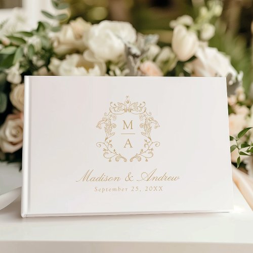 Elegant Gold Chinoiserie Crest Monogram Wedding Guest Book