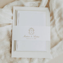 Elegant Gold Chinoiserie Crest Monogram Wedding Invitation Belly Band