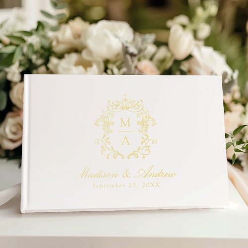 Elegant Gold Chinoiserie Crest Photo Wedding Foil Guest Book